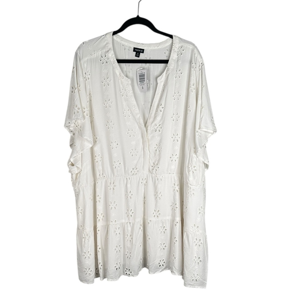 Torrid White Babydoll Eyelet Flowy Floral Cottagecore Summer Vacation Top Sz 6X